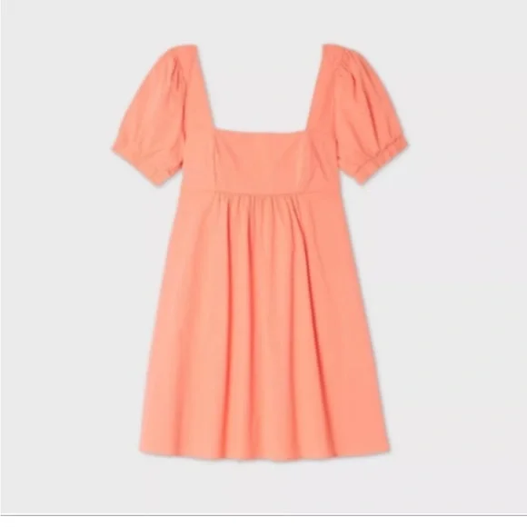 Wild Fable Peach Babydoll Puff Sleeve Dress Smocked Back Cottagecore Summer - Picture 1 of 8